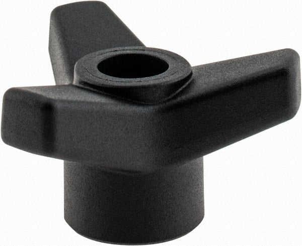 Elesa - 1-3/4" Head Diam, 1/4-20 Hole, 1" High, Glass Fibre Reinforced Technopolymer 3 Arm Knob - 3/4" Hub Diam, 0.98 Head Height, Thru Female Insert Style, 13/16 Hole Depth, Black - Exact Tooling