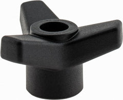 Elesa - 1-3/4" Head Diam, 1/4-20 Hole, 1" High, Glass Fibre Reinforced Technopolymer 3 Arm Knob - 3/4" Hub Diam, 0.98 Head Height, Thru Female Insert Style, 13/16 Hole Depth, Black - Exact Tooling