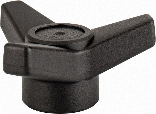 Elesa - 3-1/8" Head Diam, 3/8-16 Hole, 1.375" High, Glass Fibre Reinforced Technopolymer 3 Arm Knob - 1-1/4" Hub Diam, 1.18 Head Height, Female Insert Style, 11/16 Hole Depth, Black - Exact Tooling