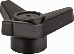 Elesa - 3-1/8" Head Diam, 3/8-16 Hole, 1.375" High, Glass Fibre Reinforced Technopolymer 3 Arm Knob - 1-1/4" Hub Diam, 1.18 Head Height, Female Insert Style, 11/16 Hole Depth, Black - Exact Tooling