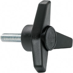 Elesa - 1-3/4" Head Diam, 1" High, 3/4" Long Thread, Glass Fibre Reinforced Technopolymer 3 Arm Knob - 3/8-16 Stem, 3/4" Hub Diam, 0.98 Head Height, Threaded Stem Style, Black - Exact Tooling