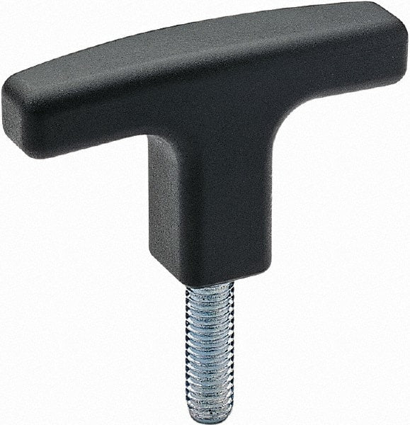 Elesa - 3-1/8" Head Length, Threaded Stem T Handle - Black - Exact Tooling