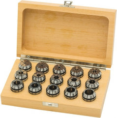 Parlec - 15 Piece, 2mm to 16mm Capacity, ER Collet Set - 0.0002" TIR, Increments of 0.0394", Series ER25 - Exact Tooling