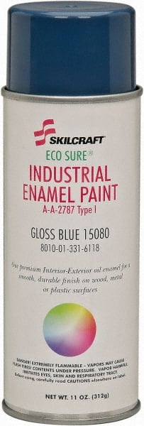 Ability One - Blue, Gloss, Enamel Spray Paint - 12 to 15 Sq Ft per Can, 16 oz Container, Use on Masonry - Exact Tooling
