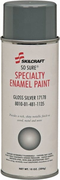 Ability One - Aluminum (Color), Gloss, Enamel Spray Paint - 12 to 15 Sq Ft per Can, 16 oz Container, Use on Masonry - Exact Tooling