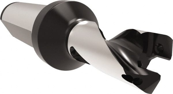 Allied Machine and Engineering - Series 13, 13 to 13.99mm Diam, 20mm Diam Straight Shank with Flange, Helical Flute Spade Drill - 16mm Max Depth, 43mm Body Length, 93mm OAL, Short Length, Through Coolant - Exact Tooling