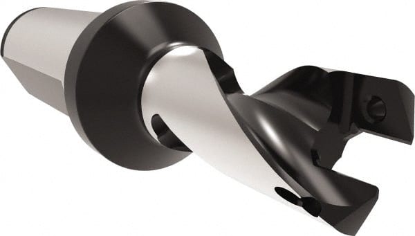 Allied Machine and Engineering - Series 18, 18 to 19.99mm Diam, 25mm Diam Straight Shank with Flange, Helical Flute Spade Drill - 22mm Max Depth, 56mm Body Length, 111.9mm OAL, Short Length, Through Coolant - Exact Tooling