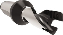 Allied Machine and Engineering - Series 18, 18 to 19.99mm Diam, 25mm Diam Straight Shank with Flange, Helical Flute Spade Drill - 22mm Max Depth, 56mm Body Length, 111.9mm OAL, Short Length, Through Coolant - Exact Tooling