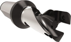 Allied Machine and Engineering - Series 20, 20 to 21.99mm Diam, 25mm Diam Straight Shank with Flange, Helical Flute Spade Drill - 24mm Max Depth, 57.6mm Body Length, 113.6mm OAL, Short Length, Through Coolant - Exact Tooling