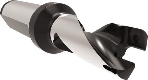 Allied Machine and Engineering - Series 17, 17 to 17.99mm Diam, 20mm Diam Straight Shank with Flange, Helical Flute Spade Drill - 21mm Max Depth, 50.5mm Body Length, 100.5mm OAL, Short Length, Through Coolant - Exact Tooling