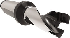 Allied Machine and Engineering - Series 17, 17 to 17.99mm Diam, 20mm Diam Straight Shank with Flange, Helical Flute Spade Drill - 21mm Max Depth, 50.5mm Body Length, 100.5mm OAL, Short Length, Through Coolant - Exact Tooling