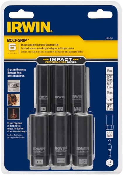 Irwin - 6 Piece Bolt Extractor Set - Magnetic Rail - Exact Tooling