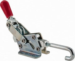 De-Sta-Co - 1,507 Lb Capacity, Horizontal, J Hook, Flanged Base, Carbon Steel Pull Action Latch Clamp - 3/4" Drawing Movement, 8.98" OAL, Straight Handle - Exact Tooling