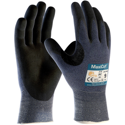 ‎44-3745/M Gloves for Cut Protection - MaxiCut Ultra - Blue Eng Yarn - Black MicroFoam Nitrile Coating - A3/EN5 - Exact Tooling
