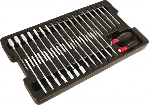 Wiha - 33 Piece, 4mm Drive Screwdriver Insert Torx Bit Set - #0 to 6 Phillips, 2 to 6mm Hex, T6 to T40 Torx, #1 & #2 Square Recess, 3.5 to 4.5 & 5.5 to 6.5mm Slotted - Exact Tooling