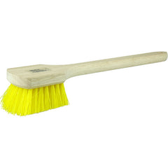 20″ Utility Scrub Brush, Yellow Polypropylene, Long Handle, Wood Block - Exact Tooling