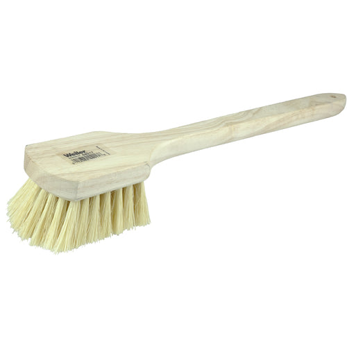 20″ Utility Scrub Brush, White Tampico Fill, Long Handle, Wood Block - Exact Tooling