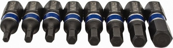 Irwin - 8 Piece, Screwdriver Insert Hex Bit Set - 5/64 to 1/4" Hex - Exact Tooling