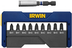 Irwin - 10 Piece, 1/4" Drive Screwdriver Insert Hex Bit Set - #1, #2 & #3 Phillips - Exact Tooling