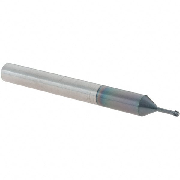 Scientific Cutting Tools - M2.5x0.45 Metric Coarse, 0.073" Cutting Diam, 3 Flute, Solid Carbide Helical Flute Thread Mill - Internal Thread, 1/4" LOC, 2-1/2" OAL, 1/4" Shank Diam - Exact Tooling