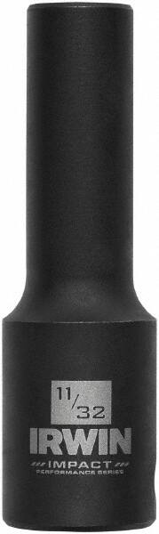 Irwin - 3/8" Drive 11/32" Deep Thin Wall Impact Socket - 6 Points, 2-1/2" OAL - Exact Tooling