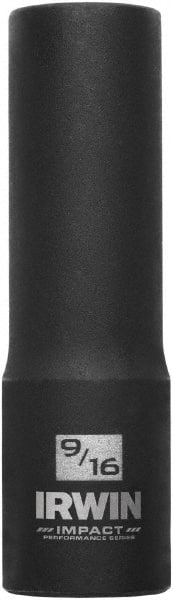 Irwin - 1/2" Drive 9/16" Deep Thin Wall Impact Socket - 6 Points, 3-1/4" OAL - Exact Tooling