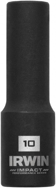 Irwin - 3/8" Drive 10mm Deep Thin Wall Impact Socket - 6 Points, 2-1/2" OAL - Exact Tooling
