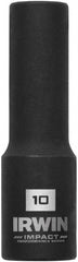 Irwin - 3/8" Drive 10mm Deep Thin Wall Impact Socket - 6 Points, 2-1/2" OAL - Exact Tooling
