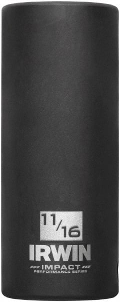 Irwin - 3/8" Drive 11/16" Deep Thin Wall Impact Socket - 6 Points, 2-1/2" OAL - Exact Tooling