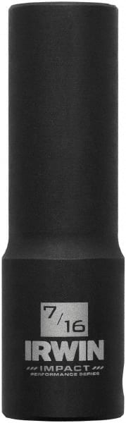 Irwin - 3/8" Drive 7/16" Deep Thin Wall Impact Socket - 6 Points, 2-1/2" OAL - Exact Tooling