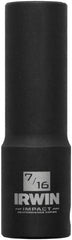 Irwin - 3/8" Drive 7/16" Deep Thin Wall Impact Socket - 6 Points, 2-1/2" OAL - Exact Tooling