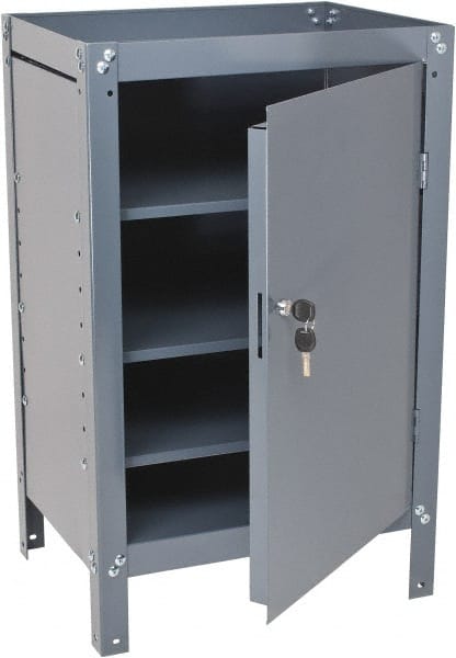 Value Collection - 3 Shelf Combination Storage Cabinet & Work Table - Gray, 21" Wide x 34" High - Exact Tooling