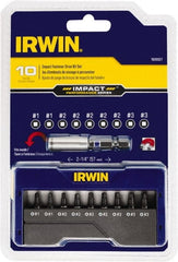 Irwin - 10 Piece, Screwdriver Insert Bit Set - #1 to #3 Square Recess - Exact Tooling