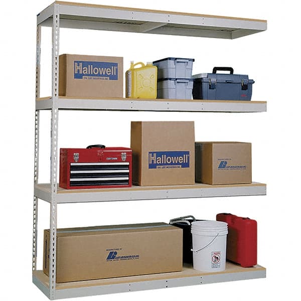 Hallowell - 4 Shelf Add-On Open Steel Shelving - 1 Lb Capacity, 72" Wide x 84" High x 18" Deep, Tan - Exact Tooling
