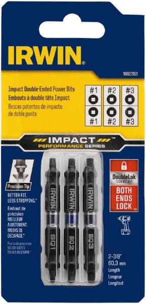 Irwin - 3 Piece, Square Handle, Double End Bit Set - #1 to #3 - Exact Tooling