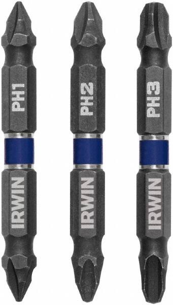 Irwin - 3 Piece, Phillips Handle, Double End Bit Set - No. 1 to No. 3 Phillips - Exact Tooling