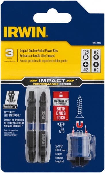 Irwin - 3 Piece, Phillips, Square, Torx Handle, Double End Bit Set - #2 - Exact Tooling