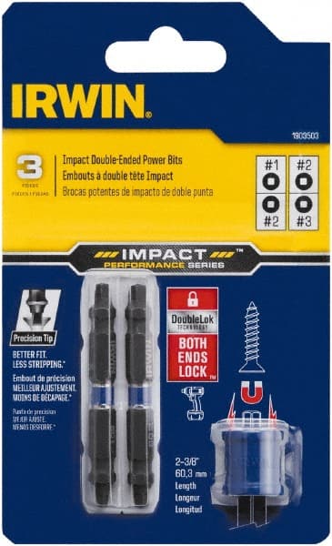 Irwin - 3 Piece, Square Handle, Double End Bit Set - #1 to #3 - Exact Tooling
