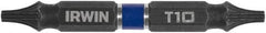 Irwin - T10 x T10 D/E Torx Screwdriver Bit - 1/4" Hex Drive, 2-3/8" OAL - Exact Tooling