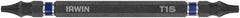 Irwin - T10 x T15 D/E Torx Screwdriver Bit - 1/4" Hex Drive, 4" OAL - Exact Tooling