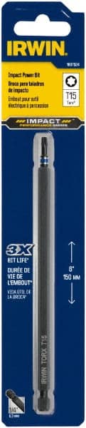 Irwin - T15 Torx Bit - 1/4" Hex Drive, 6" OAL - Exact Tooling