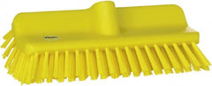 Vikan - 1-1/2" Bristle Length, Polyester Cleaning & Finishing Brush - 9-5/8" Long x 5" Wide Head, 10" OAL, European Threaded Handle, Yellow, Polypropylene Block - Exact Tooling