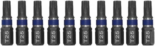 Irwin - 1/4" Drive T25 Torx Screwdriver Bit - 1" OAL, Insert Bit - Exact Tooling