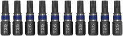 Irwin - 1/4" Drive T25 Torx Screwdriver Bit - 1" OAL, Insert Bit - Exact Tooling