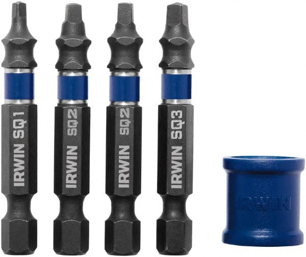 Irwin - 5 Piece, Screwdriver Power Bit Set - #1 to #3 Square Recess - Exact Tooling