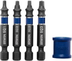 Irwin - 5 Piece, Screwdriver Power Bit Set - #1 to #3 Square Recess - Exact Tooling