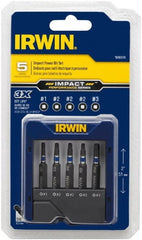 Irwin - 5 Piece, Screwdriver Power Bit Set - #1 to #3 Square Recess - Exact Tooling