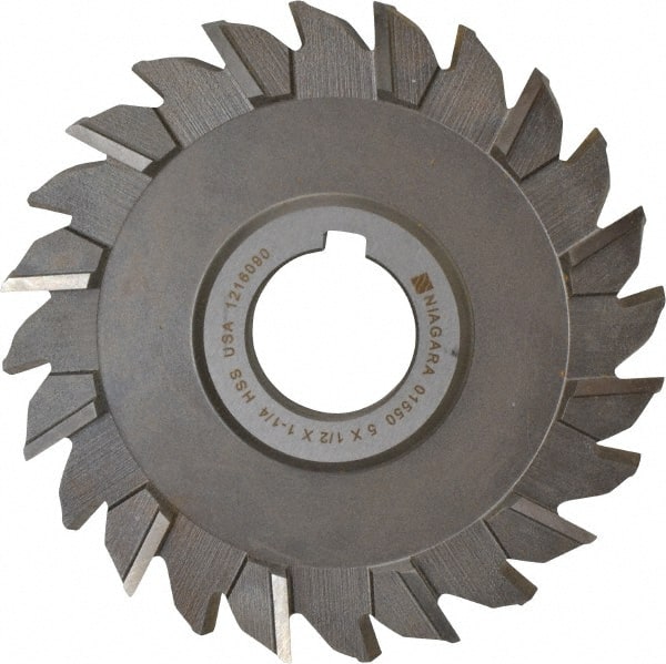 Keo - 5" Diam x 1/2" Width of Cut, 24 Teeth, High Speed Steel Side Milling Cutter - Staggered Teeth, Uncoated - Exact Tooling