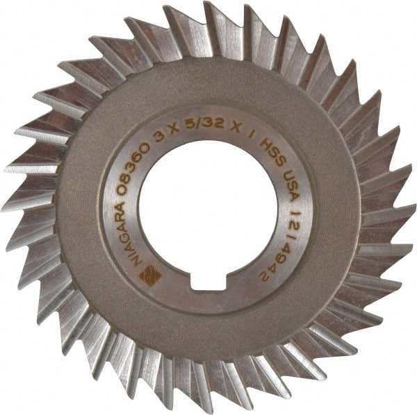 Keo - 3" Blade Diam x 5/32" Blade Thickness, 1" Hole, 32 Teeth, High Speed Steel Side Chip Saw - Straight Tooth, Arbor Connection, Right Hand Cut, Uncoated, with Keyway - Exact Tooling