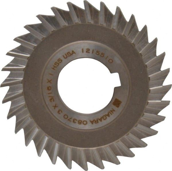 Keo - 3" Blade Diam x 3/16" Blade Thickness, 1" Hole, 32 Teeth, High Speed Steel Side Chip Saw - Straight Tooth, Arbor Connection, Right Hand Cut, Uncoated, with Keyway - Exact Tooling